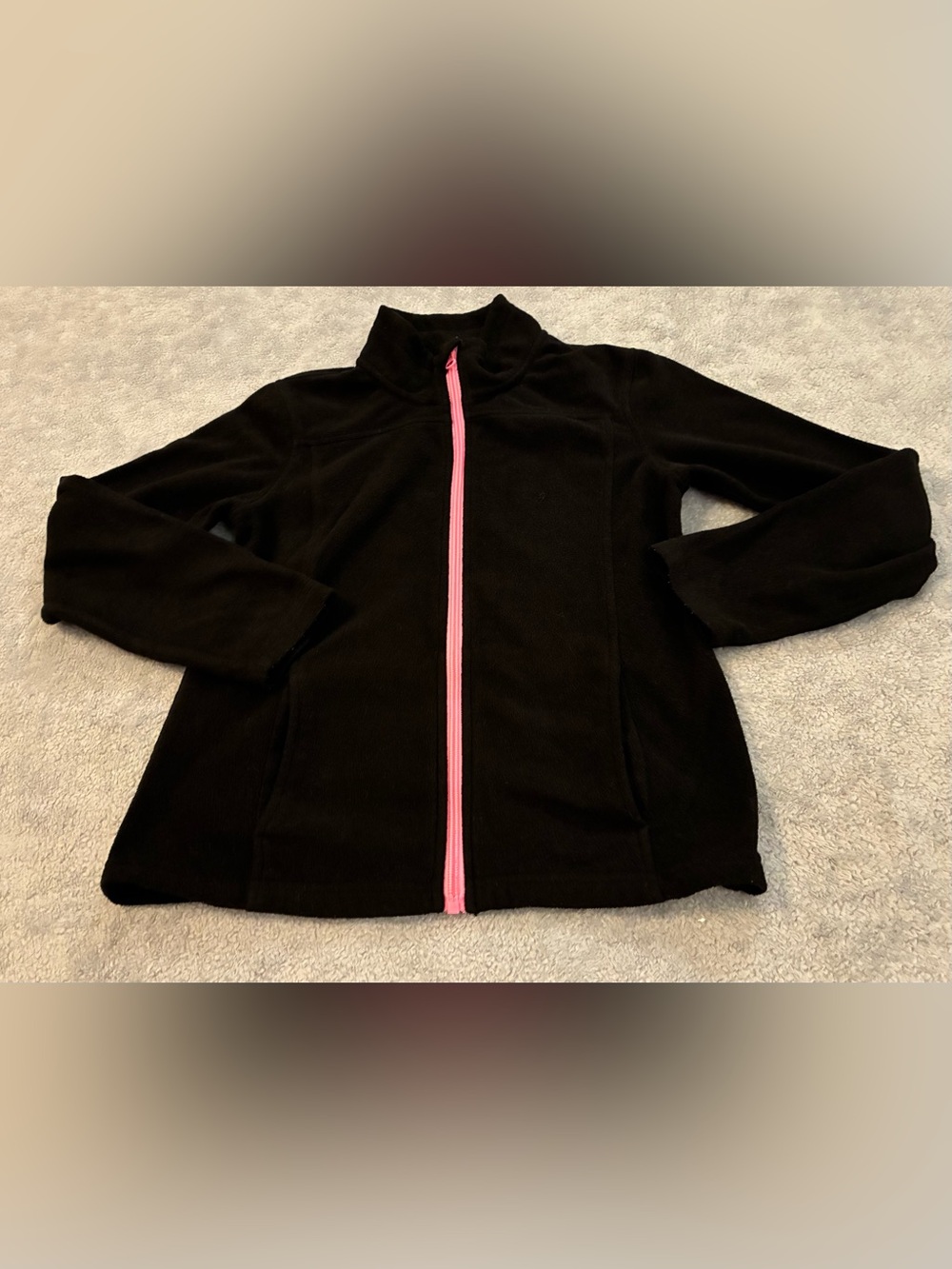 Girls Fleece City Streets Black Jacket with Pink Zipper Size 14